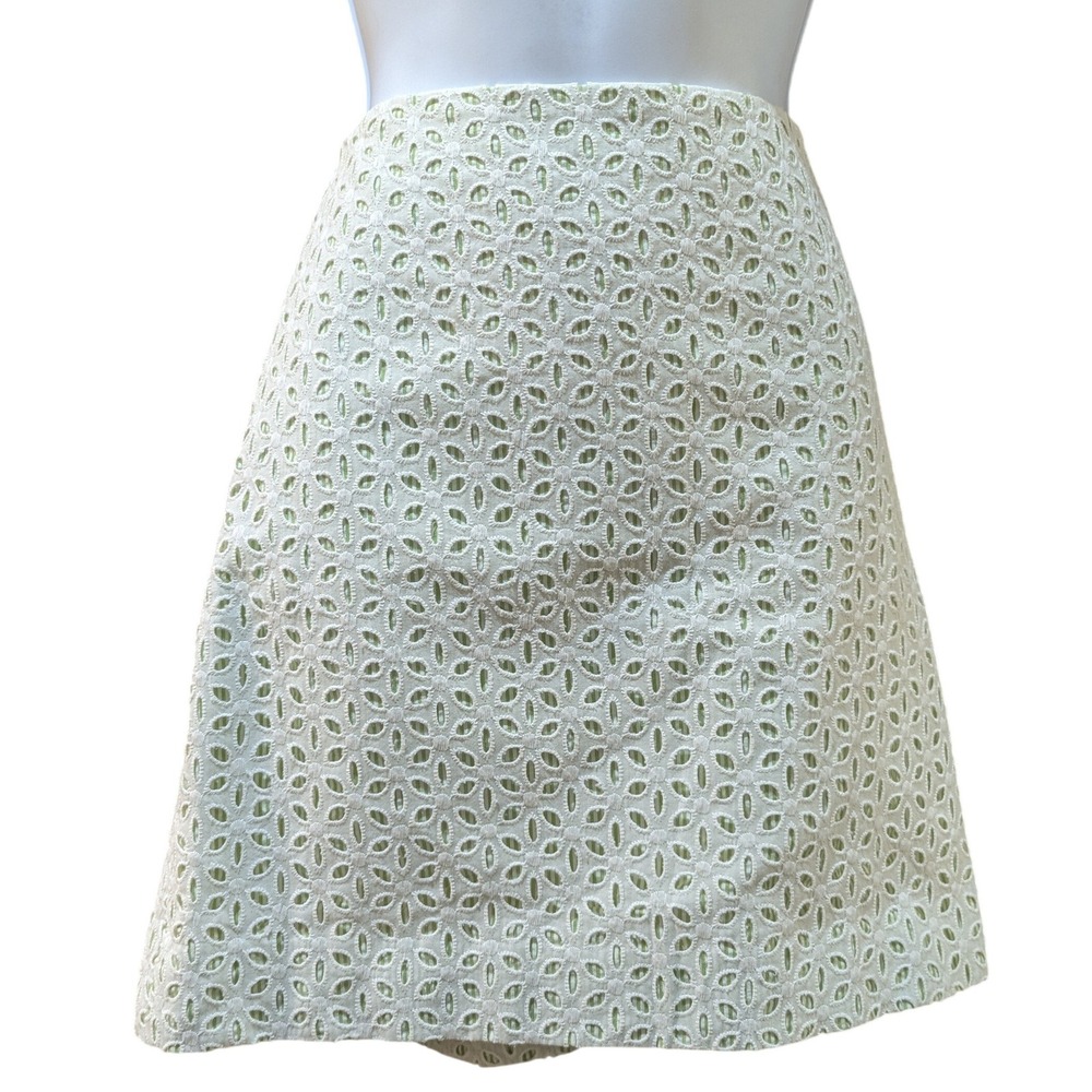 Molly B. White Eyelet Green Striped Lined Skirt Sz 8 Cottagecore Preppy Romantic